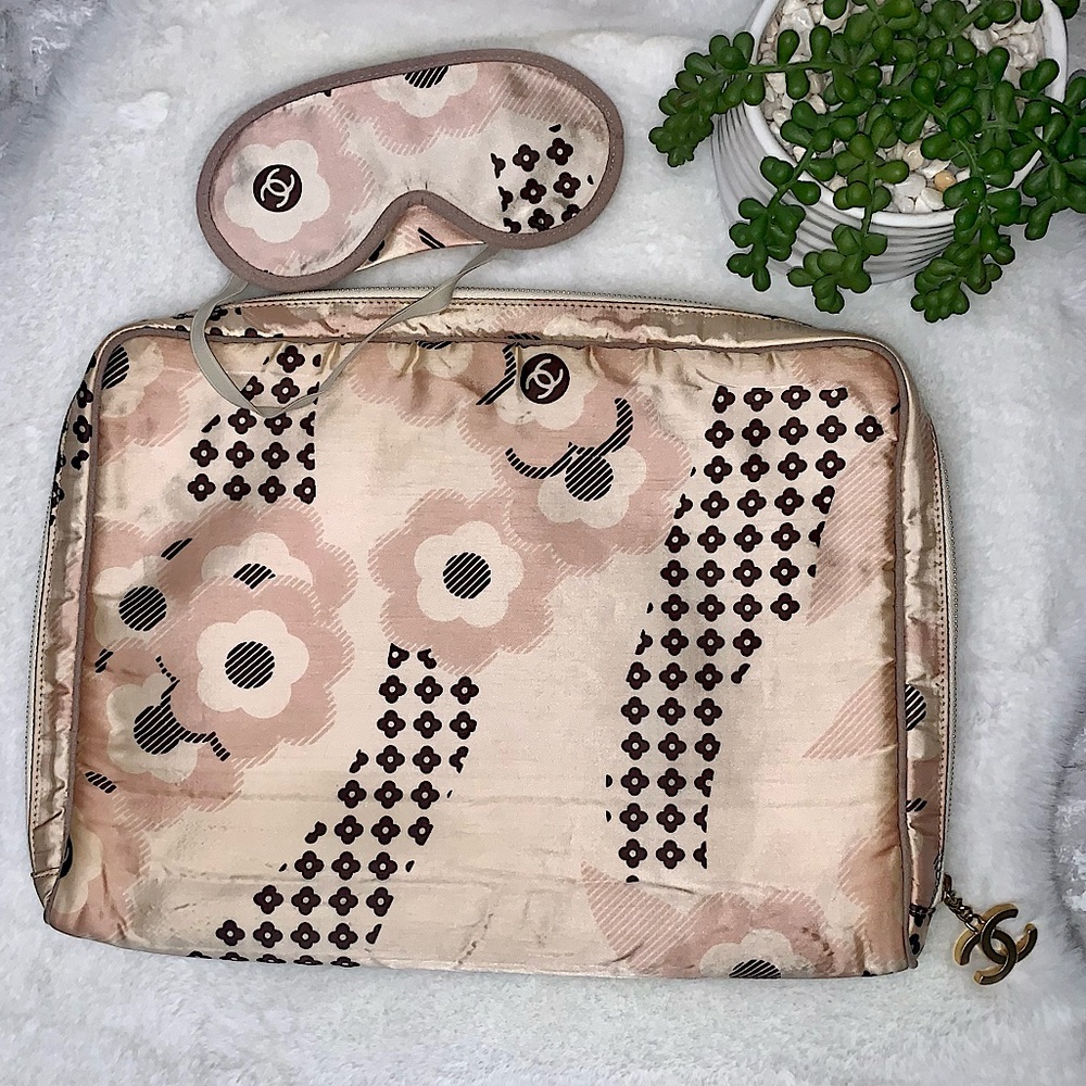 Chanel Pink Floral Print iPad Case & Eye Mask Kit